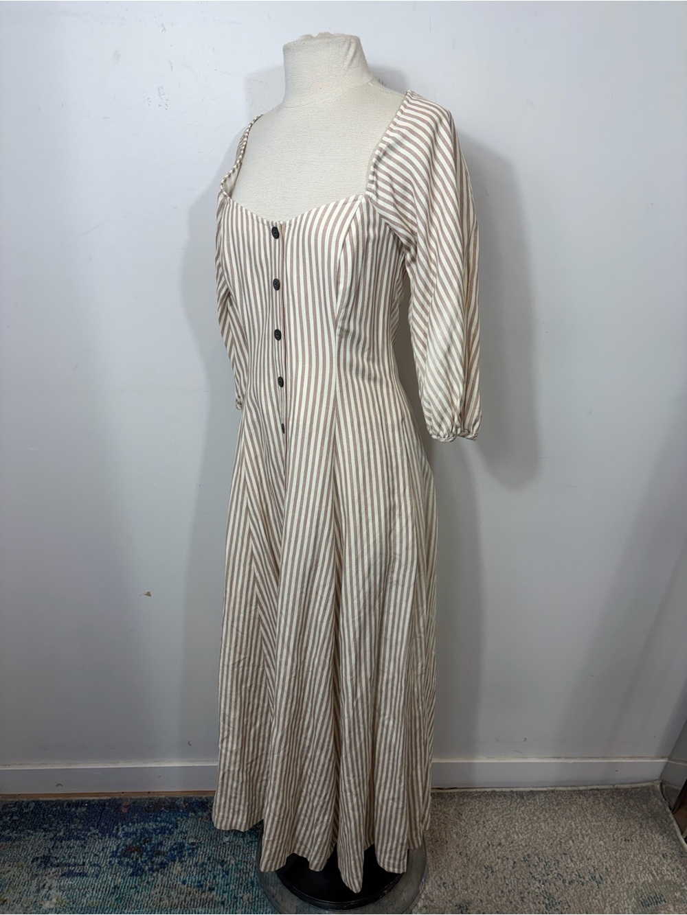 Mara Hoffman Striped Linen Blend Puff Sleeve Maxi Dress Size 2 - Picture 8 of 11